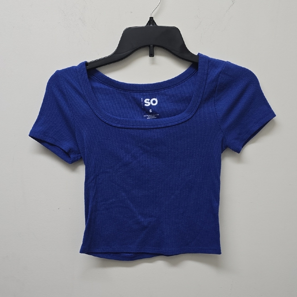 SO Vibrant Blue Ribbed Crop Top - Size S